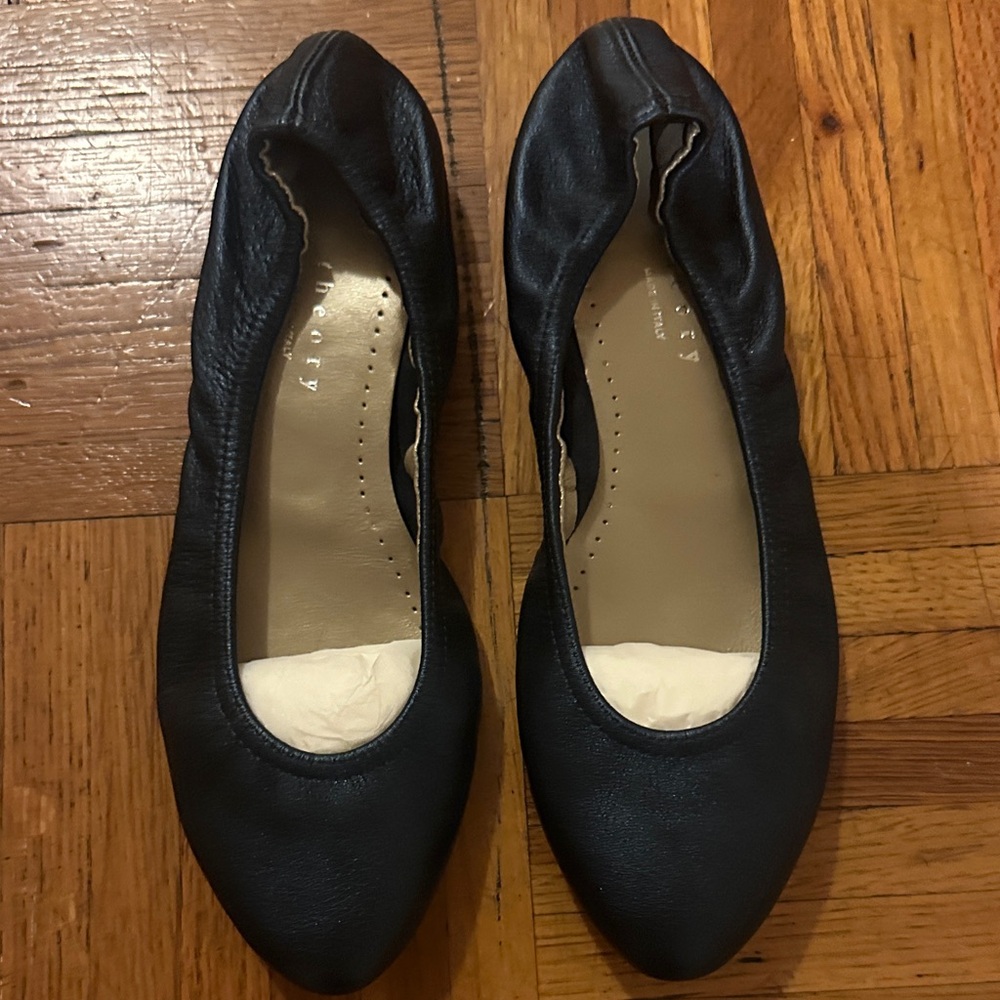 Theory Shimmery Navy Blue Leather Ballet Flats